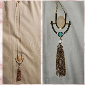 Mosaic tassel sweater long necklace